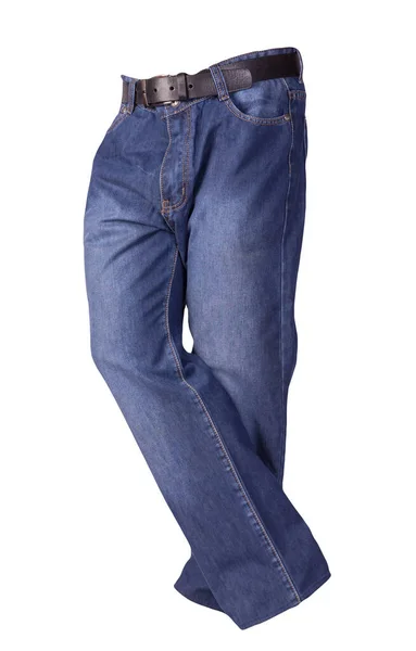 蓝色牛仔裤与白色背景隔离 漂亮的休闲裤 — 图库照片