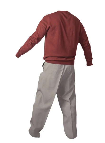 Suéter Color Burdeos Los Hombres Pantalones Grises Aislados Ropa Background —  Fotos de Stock