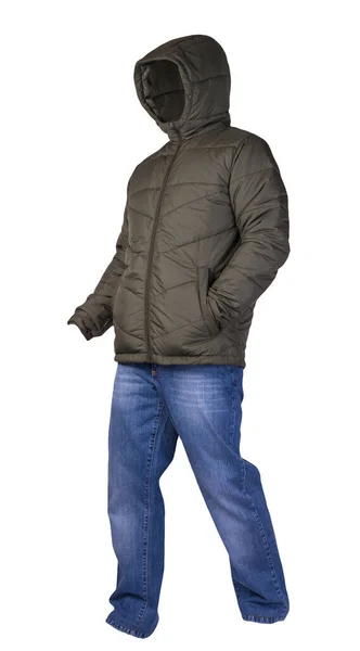 Hakki Män Jacka Och Blå Jeans Isolerad Vit Bakgrund Casual — Stockfoto