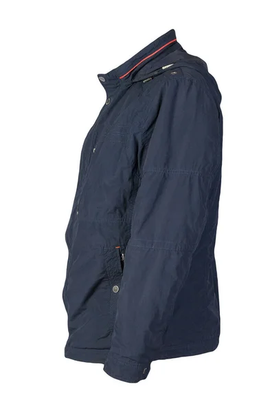 男式蓝色夹克 头罩隔离在白色背景下 防风衣 随意的风格 — 图库照片