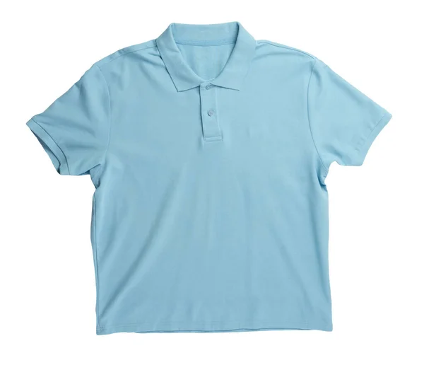 Camiseta Manga Corta Color Azul Claro Aislada Sobre Fondo Blanco — Foto de Stock