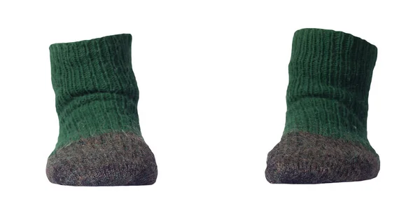 Chaussettes Laine Grise Verte Isolées Sur Fond Blanc Accessoires Hiver — Photo