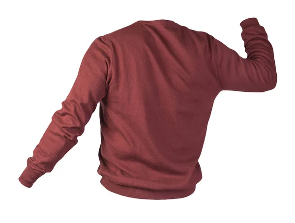 白い背景にジッパーが隔離されたダークレッドのセーターを編んだ 首の下に男のセーター カジュアルスタイル — ストック写真