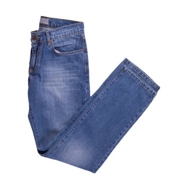 Beyaz arka planda izole edilmiş kot pantolon. Güzel rahat kot üst görünümü .