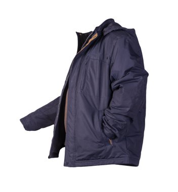 Mavi ceket ve kahverengi kazak beyaz arka planda izole edilmiş. Bolonya ceketi ve yün kazak.