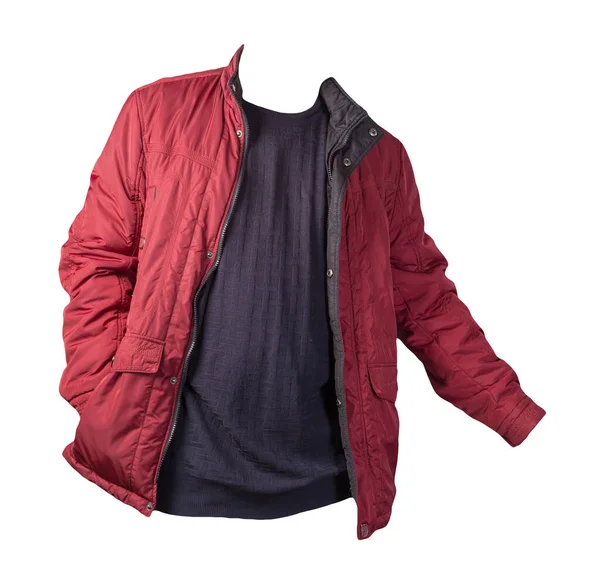 Chaqueta Roja Suéter Azul Oscuro Aislado Chaqueta Background Bologna Blanco — Foto de Stock