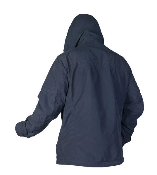Men Blue Jacket Hood Isolated White Background Windbreaker Jacket Casual — Stock Photo, Image