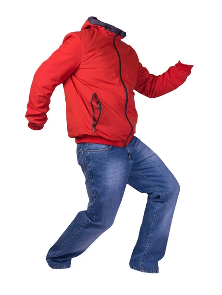 Red Men Jacket Blue Jeans Isolated White Background Casual Clothing Royalty Free Stock Photos