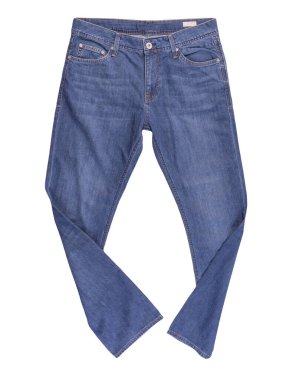 Beyaz arka planda izole edilmiş kot pantolon. Güzel rahat kot üst görünümü .