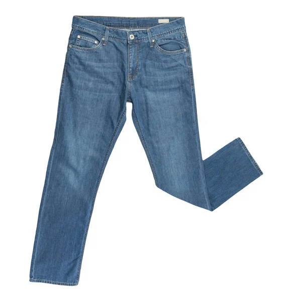 Blå Jeans Isolerade Vit Bakgrund Vackra Casual Jeans Uppifrån — Stockfoto