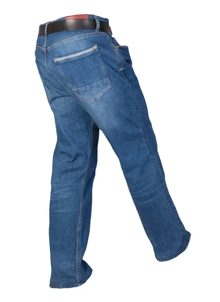 蓝色牛仔裤与白色背景隔离 漂亮的休闲裤 — 图库照片