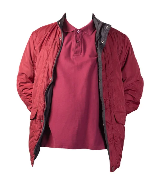 Camiseta Color Rojo Oscuro Los Hombres Chaqueta Roja Aislado Ropa — Foto de Stock