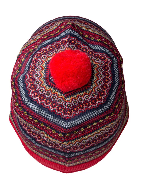 Cappello Rosso Blu Giallo Lavorato Maglia Isolato Sfondo Bianco Hat — Foto Stock