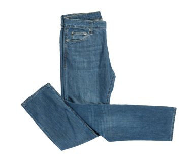 Beyaz arka planda izole edilmiş kot pantolon. Güzel rahat kot üst görünümü .