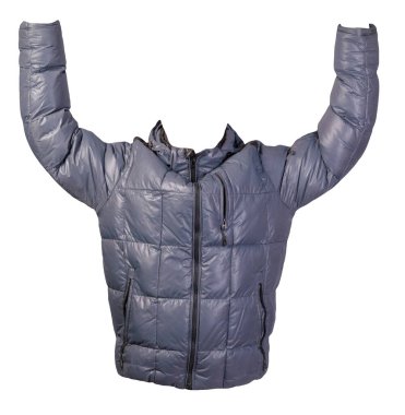 Beyaz arka planda izole edilmiş kapüşonlu erkek mavi ceketi. Rüzgarlık ceketi. Sıradan stil