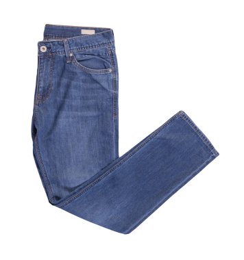 Beyaz arka planda izole edilmiş kot pantolon. Güzel rahat kot üst görünümü .