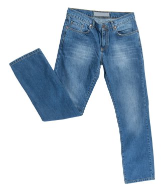 Beyaz arka planda izole edilmiş kot pantolon. Güzel rahat kot üst görünümü .