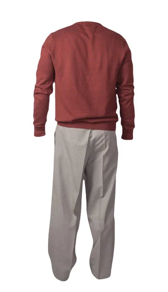 Herenbordeaux Trui Grijze Broek Geïsoleerd Witte Achtergrond Casual Kleding — Stockfoto