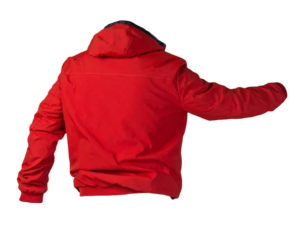 Man Röd Jacka Med Dragkedja Med Huva Isolerad Vit Bakgrund — Stockfoto