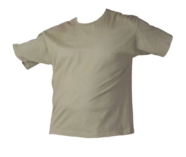 Olive Shirt Απομονωμένο Λευκό Φόντο Καλοκαιρινό Βαμβακερό Κοντομάνικο Shirt — Φωτογραφία Αρχείου