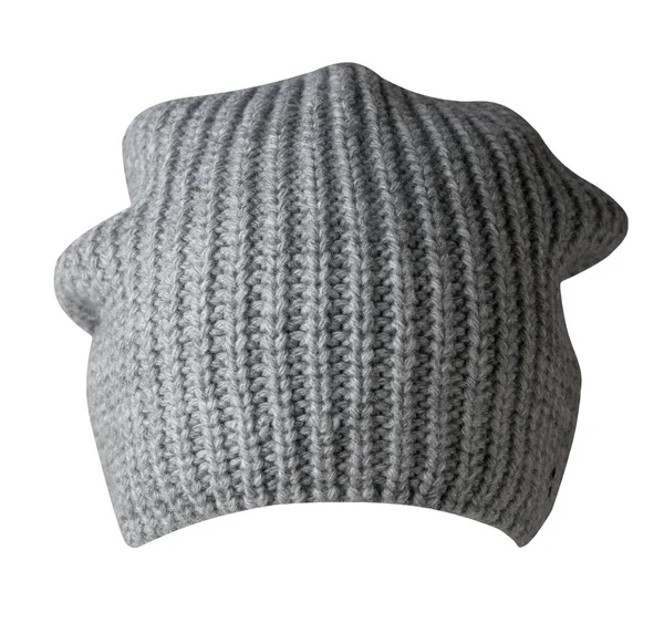 Cappello Grigio Chiaro Lavorato Maglia Isolato Uno Sfondo Bianco Accessorio — Foto Stock