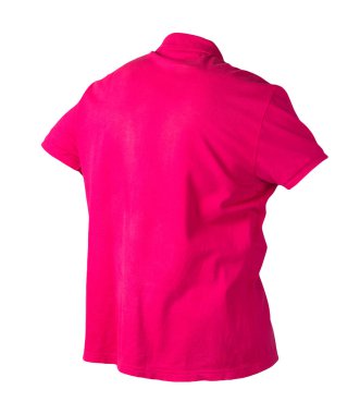 Beyaz arka plandaki pamuklu gömleğe iliştirilmiş düğmeli yakalı kısa kollu kırmızı tişört. Sıradan stil