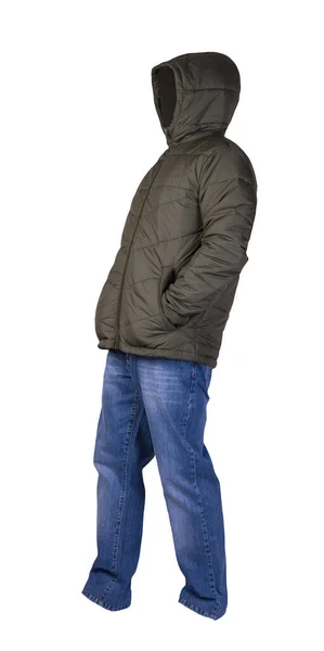 Хакі Чоловічий Піджак Сині Джинси Ізольовані Білому Тлі Випадковий Одяг — стокове фото
