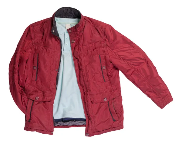 Men Turquoise Shirt Red Jacket Isolated White Background Casual Clothing — Stock Photo, Image
