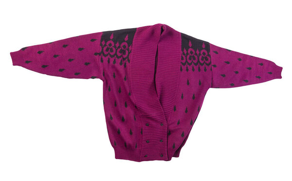 Женский вязаный коричневый свитер выделен на белом фоне. теплый зимний свитер женщины вид сверху
