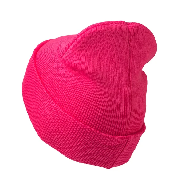 Cappello Rosa Lavorato Maglia Isolato Uno Sfondo Bianco Accessorio Cappello — Foto Stock