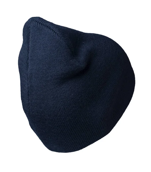 Chapéu Azul Escuro Feminino Chapéu Malha Isolado Fundo Branco — Fotografia de Stock