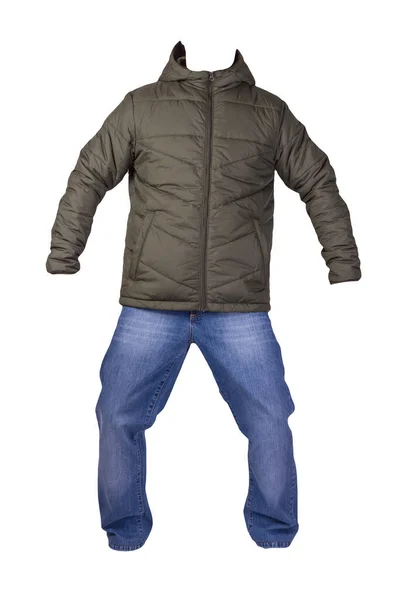 Hakki Män Jacka Och Blå Jeans Isolerad Vit Bakgrund Casual — Stockfoto