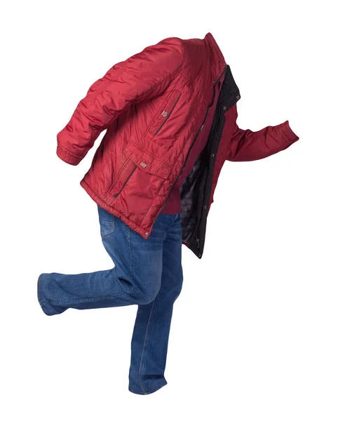 Röd Jacka Mörkröd Skjorta Och Blå Jeans Isolerad Vit Bakgrund — Stockfoto
