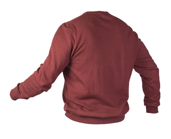 Gestrickter Dunkelroter Pullover Mit Reißverschluss Auf Weißem Hintergrund Pullover Unter — Stockfoto