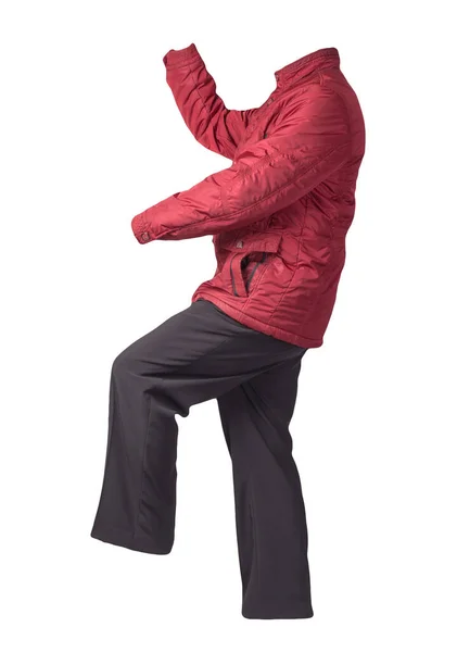 Ανδρικό Κόκκινο Σακάκι Και Μαύρο Παντελόνι Που Απομονώνονται Λευκό Φόντο — Φωτογραφία Αρχείου