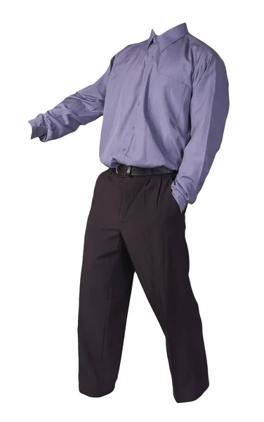 男式紫色衬衫和黑色裤子 白色背景隔离 时尚服装 — 图库照片