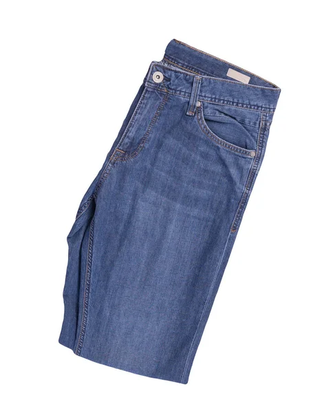 Blå Jeans Isolerade Vit Bakgrund Vackra Casual Jeans Uppifrån — Stockfoto