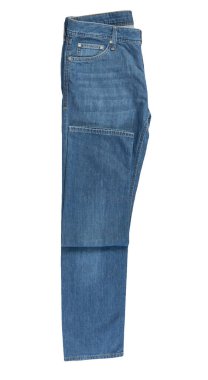 Beyaz arka planda izole edilmiş kot pantolon. Güzel rahat kot üst görünümü .