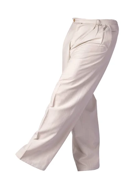 Beyaz Pantolon Beyaz Arka Planda Izole Edilmiş Moda Erkek Pantolonu — Stok fotoğraf