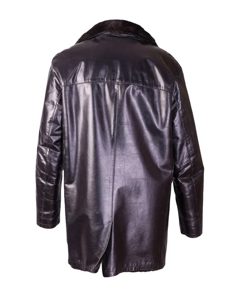 Leder Männlich Schaffell Mantel Isoliert Auf Weißem Hintergrund Schwarze Leder — Stockfoto