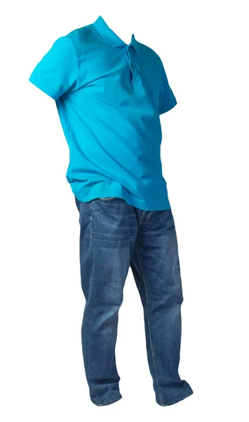 Pánské Modré Tričko Modré Džíny Izolované Bílém Pozadí Ležérní Oblečení — Stock fotografie