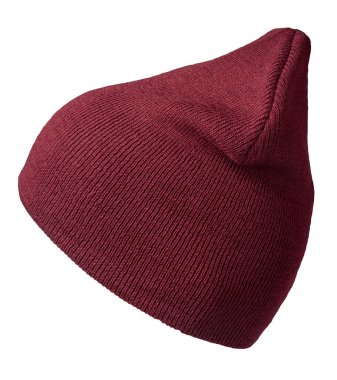 Kadın kırmızı şapkası. Örgü şapka beyaz arkaplanda izole.