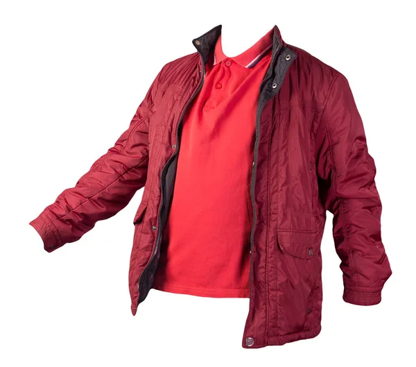 Camiseta Roja Los Hombres Chaqueta Roja Aislada Sobre Ropa Background — Foto de Stock