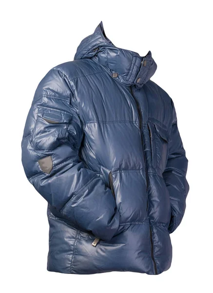 男式蓝色夹克 头罩隔离在白色背景下 防风衣 随意的风格 — 图库照片