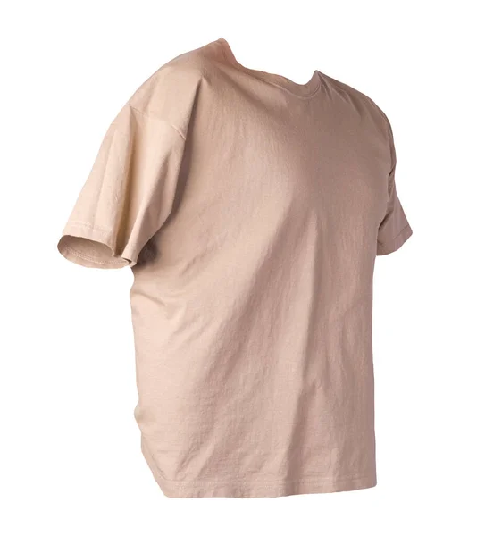 Ανοιχτό Καφέ Shirt Απομονωμένο Λευκό Φόντο Καλοκαιρινό Βαμβακερό Κοντομάνικο Shirt — Φωτογραφία Αρχείου