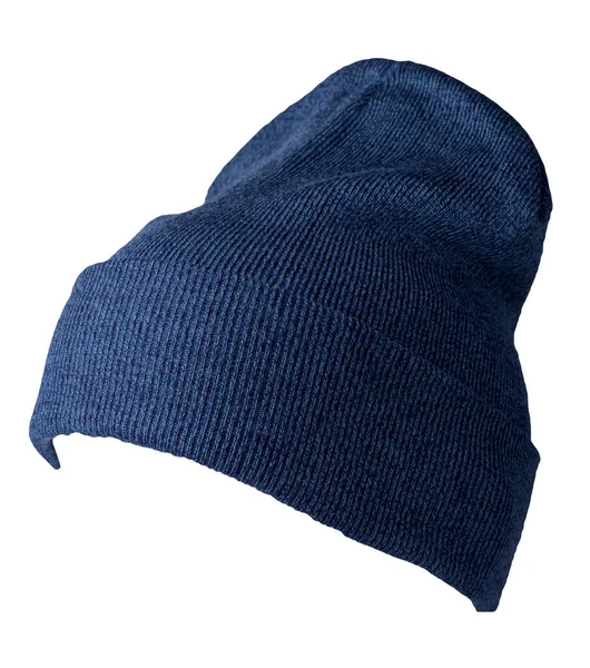 Gestrickte Blaue Mütze Isoliert Auf Weißem Hintergrund Mode Hut Accessoire — Stockfoto