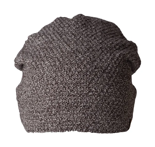 Gestrickte Braune Mütze Isoliert Auf Weißem Hintergrund Mode Hut Accessoire — Stockfoto