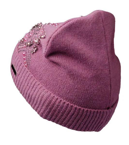 Pinkfarbener Hut Für Frauen Strickmütze Isoliert Auf Weißem Hintergrund — Stockfoto
