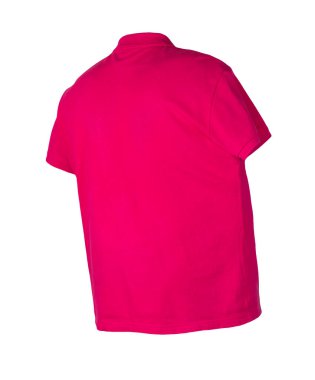  Beyaz arka plandaki pamuklu gömleğe iliştirilmiş düğmeli yakalı kısa kollu kırmızı tişört. Sıradan stil