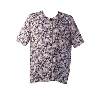 Beyaz arka planda izole edilmiş kadınlar için düğmeli gri mavi bluz. Yaz kadın gömleği